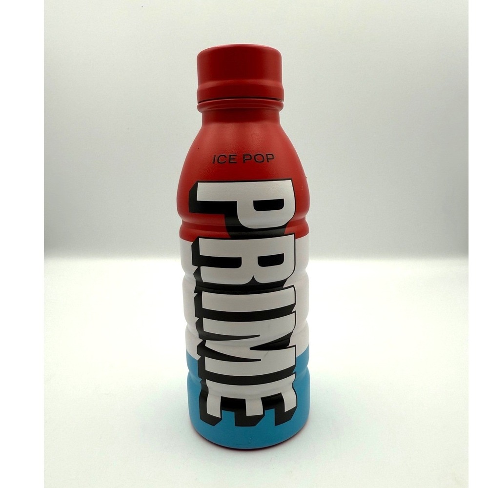 Prime Hydration Ice Pop Metal Water Bottle‎ Red White Blue Reusable